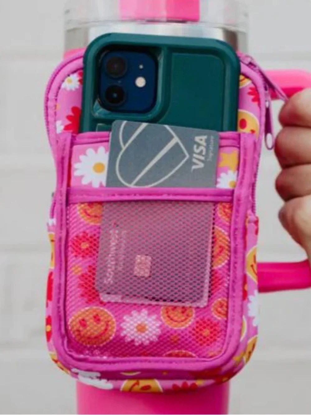 Katydid Pink‎ Floral Tumbler Phone Pocket Holder